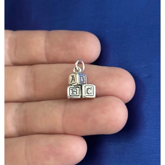 Sterling Silver ABC Baby Blocks Charm, Silver ABC Baby Blocks Pendant - Picture 1 of 3